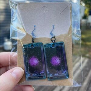 Hand-pieced “The Sun” Purple Tarot Card Earrings